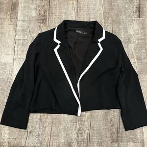 Do + Be White Trim Black Lightweight Blazer Size M Shoulder Pads Career Business
